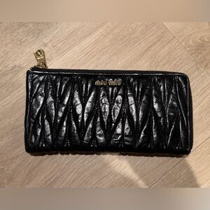Black Leather Quilted Wallet clutch
